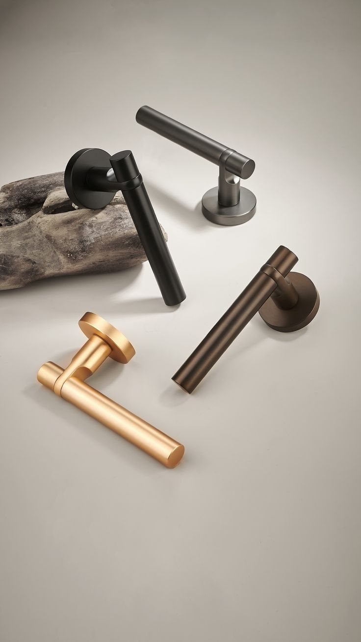 Door hardware in bronze, black and brass finishes